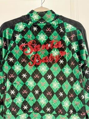Holiday Argyle Track Jacket with Red 'Santa Baby' sequins.  Great condition!